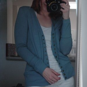 Teal Snap Button Cardigan
